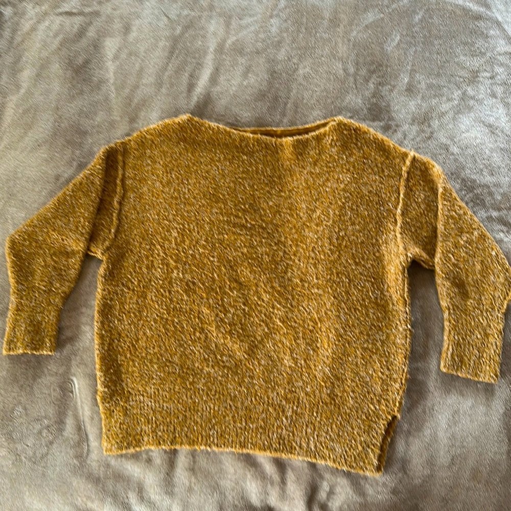 Moira Slouchy Tunic S Honeycomb Sweater Relaxed Fit Yellow Stretch Wide Neck NWT